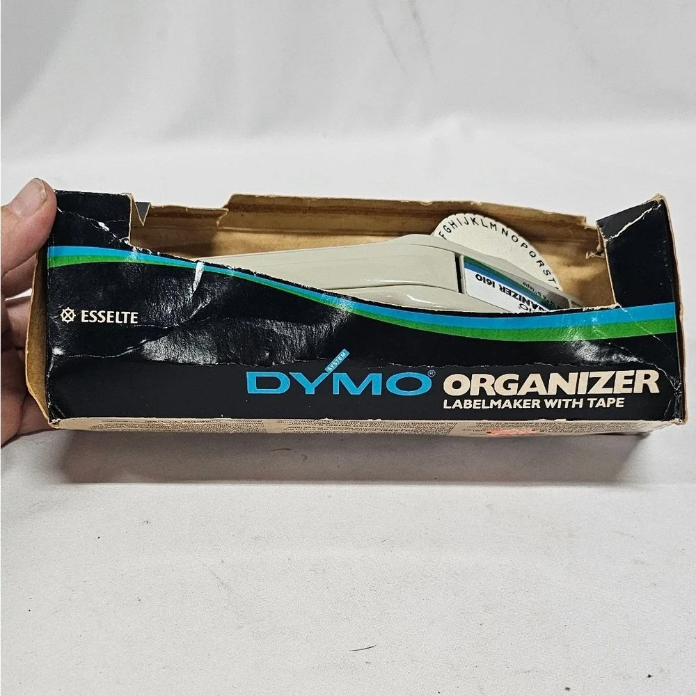 Vintage Dymo Organizer 1610 Label Maker Manual Embossing Tool with Tape Boxed